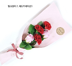 5송이꽃다발만들기 DIY ( 핑크 장미2,  레드 카네이션 3송이 ) - bn242