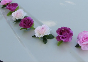 꽃장식 낱개판매 핑크 레드 보라 연두 화이트 (웨딩카장식 결혼 장미 조화  자동차 부착 고무흡착기)