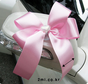 고급공단리본 장식 1개- 핑크, 연두, 화이트, 보라, 빨강등 다양한색(결혼 유리창 장식 웨딩 이벤트) 자동차
