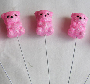  곰돌이-핑크-막대 ( 꽃다발 만들기 장식 사탕부케 선물 포장 )